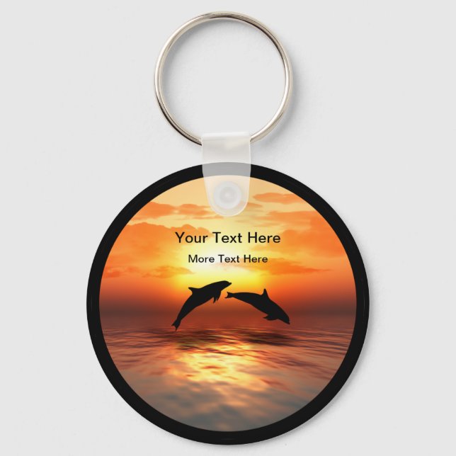 Beach Nature Dolphins Sunset Message Chaveiros (Frente)