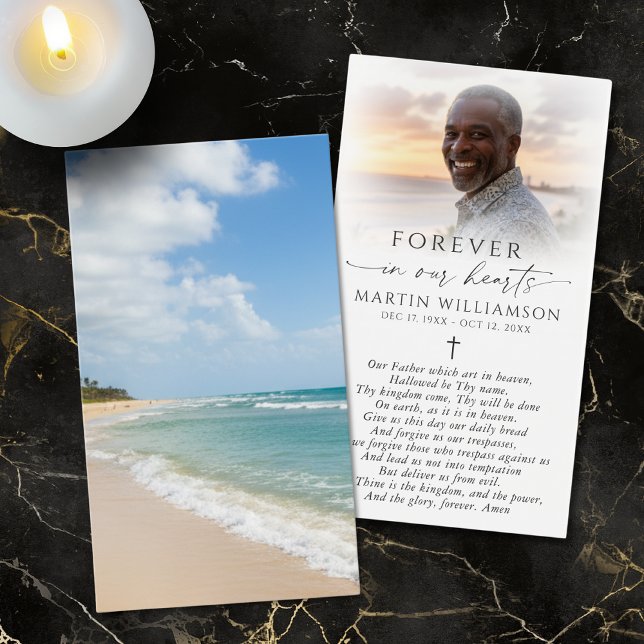 Beach Photo Cross Sympathy Prayer Card (Criador carregado)