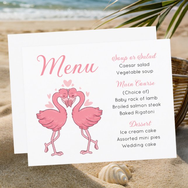 Beach Pink Flamingos Tropical Wedding Menu  (Criador carregado)