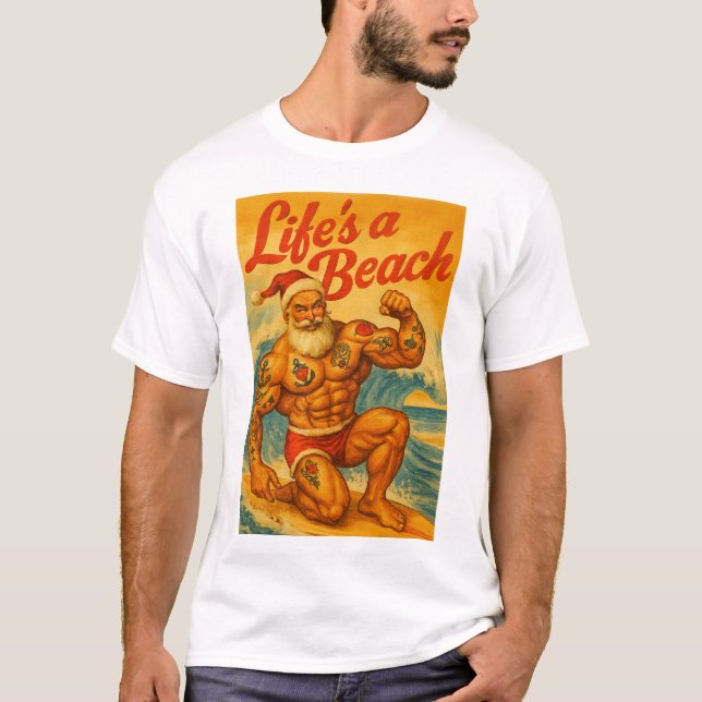 Beach Santa Gay T-Shirt | Gay Shirt for Men | LGBT (Frente)