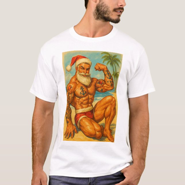Beach Santa Gay T-Shirt | Gay Shirt for Men | LGBT (Frente)