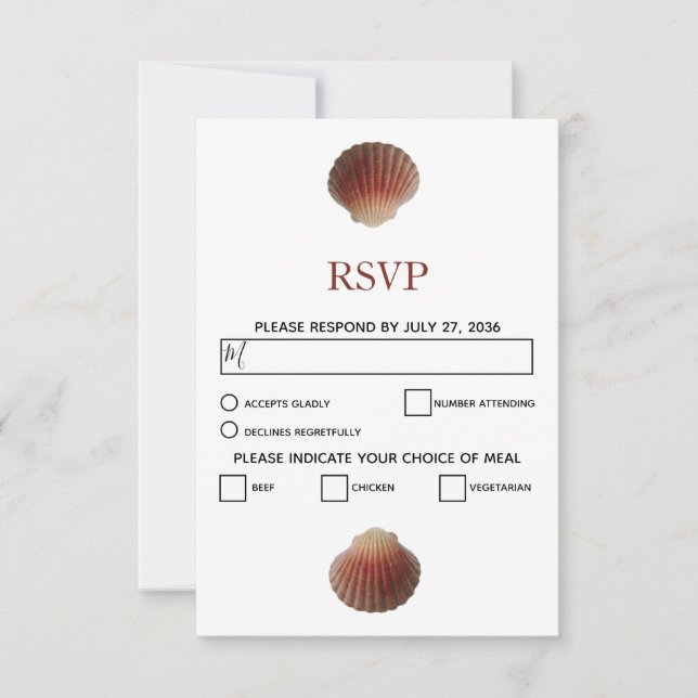 Beach Seashell Clams Casando Cartões RSVP (Frente)