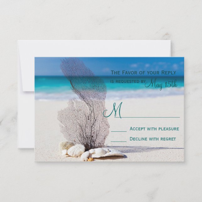 Beach Seashells Sand Destination Wedding RSVP (Frente)