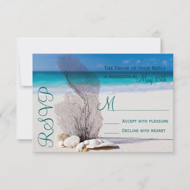 Beach Seashells Sand Destination Wedding RSVP (Frente)