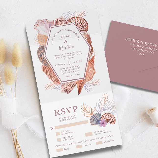 Beach Seashells Watercolor Coastal Chic Wedding Al (Criador carregado)