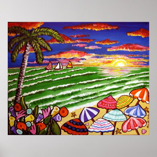Beach Sunset Siesta Key Folk Art Poster (Frente)
