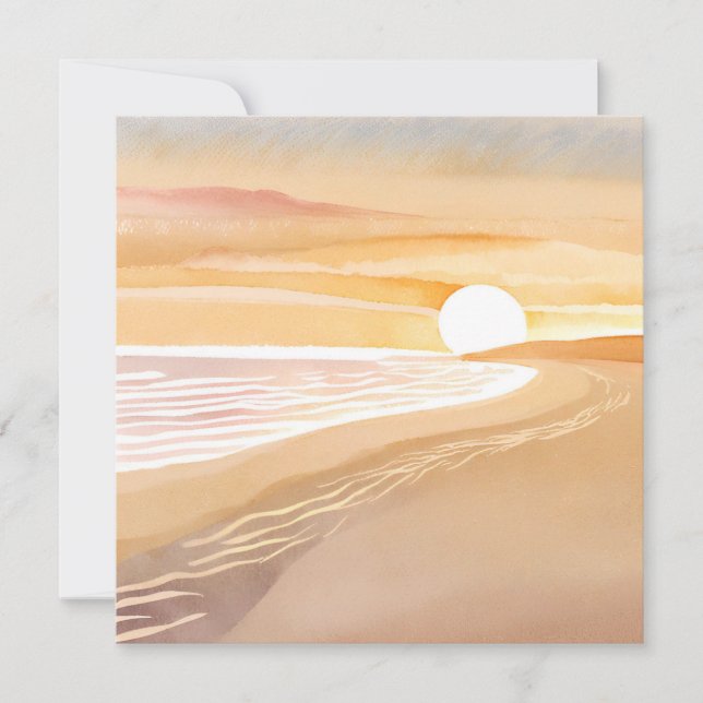 Beach Sunset Watercolor | Belo Cartão Amarelo (Frente)