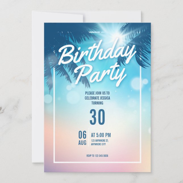 Beach Themed Birthday Party Invitation (Frente)