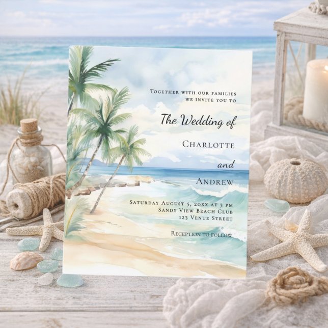 Beach tropical palm destination wedding invitation (Criador carregado)