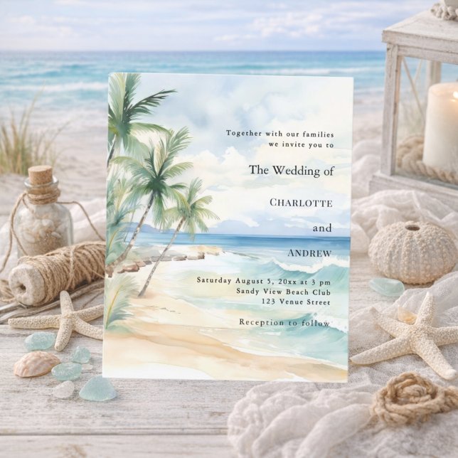 Beach tropical palm destination wedding invitation (Criador carregado)