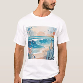 Beach Wave Minimal Art T-Shirt – Calm Coastal Aest