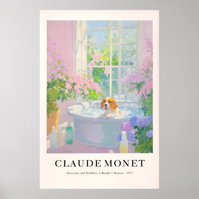 Beagle in Bathtub Art Print Monet Style Dog Poster (Frente)