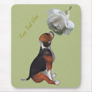 Beagle Puppy White Rose Mousepad