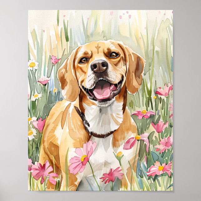 Beagle watercolor dog wall art impressão poster (Frente)