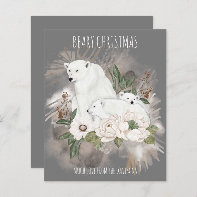 Bean Christmas Family Name Cinza Polar Bear Bear (Frente/Verso)