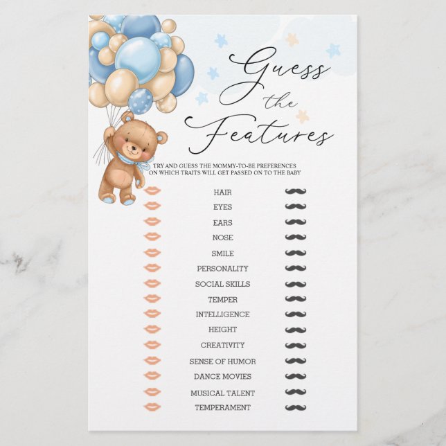 Bear Adivinha O Jogo Do Chá de fraldas Dos Recurso (Frente)