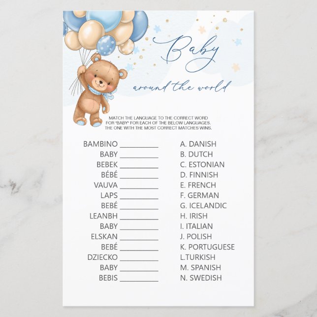 Bear Balões Azuis Bebê no Jogo Mundial (Frente)