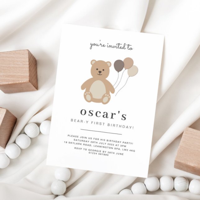 Bear Balões Primeiro Convite de Aniversário (Criador carregado)