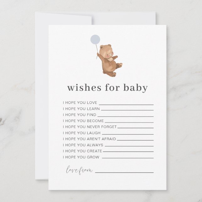 Bear Blue Balloon Deseja Cartão Bebê (Frente)