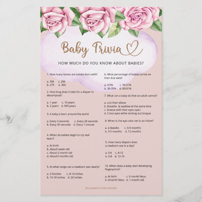 Bear chá de fraldas Baby Trivia (Frente)