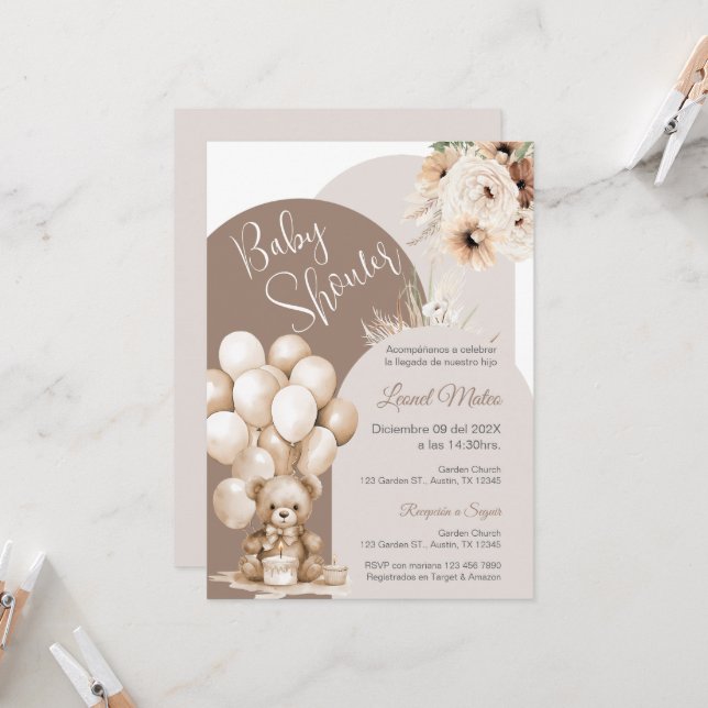 Bear convite do Chá de fraldas espanhol (Frente/Verso In Situ)