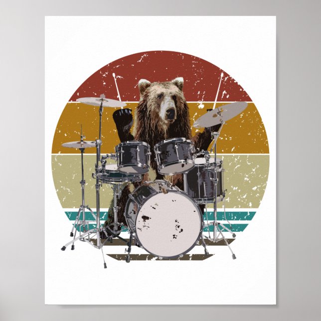 Bear Drummer Tocando tambores Poster (Frente)