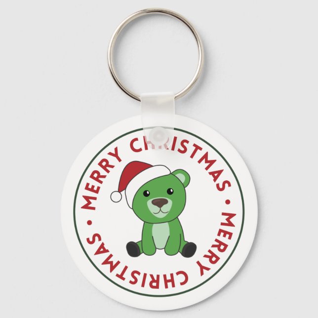 Bear Feliz Natal Animais de inverno Bears Chaveiro (Frente)