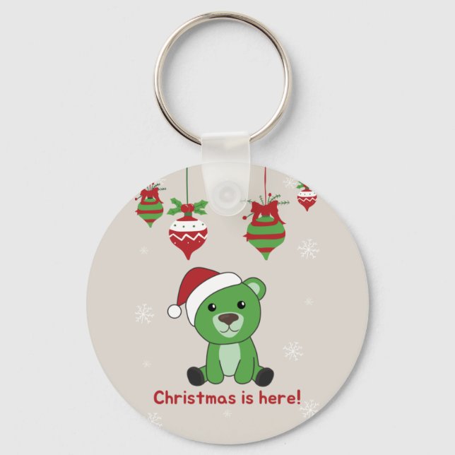 Bear Feliz Natal Animais de inverno Bears Chaveiro (Frente)
