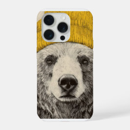 Bear in Yellow Beanie Rustic Woodland Animal 