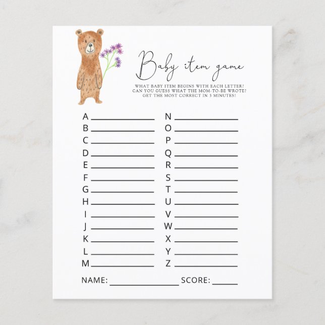 Bear Jogo de Item Bebê. Jogo do chá de fraldas (Frente)