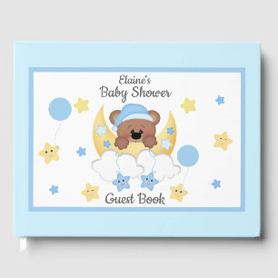 Bear Moon Stars Baby Boy Chá Livro de Convidados