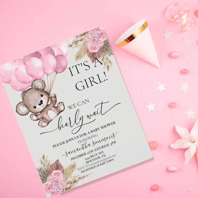 Bearly Wait Baby Shower Urso de Pelúcia Menina Boh (Criador carregado)