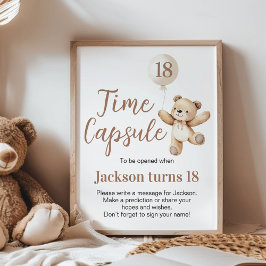 Beary Birthday Bear Balão Horário Cápsula Poster