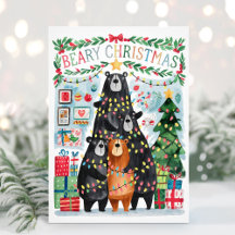 Beary Christmas Cute Bears Feliz Cartão de Natal