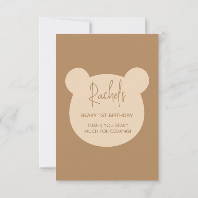 Beary First Birthday Cartões de agradecimentos (Frente)