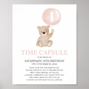 Beary First Birthday Pink Bear Time Poster