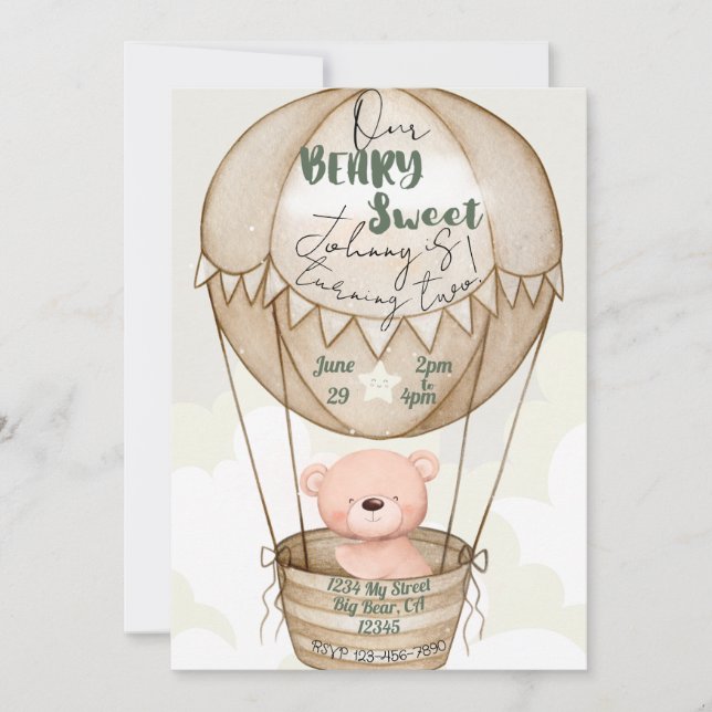 Beary Sweet Birthday Convite (Frente)