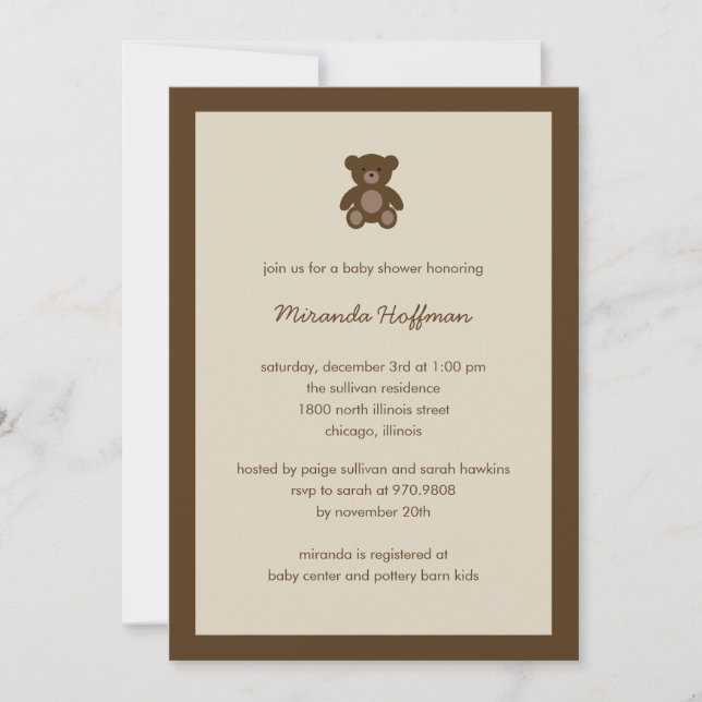 Beary Sweet Chá de fraldas Convite Neutro (Frente)