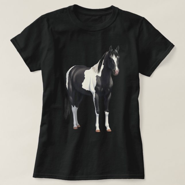 Beautiful Black Pinto Paint Horse T-shirt (Frente do Design)
