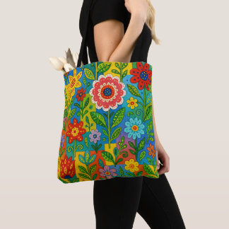 Beautiful Bright Whimsical Flowers Tote Bag