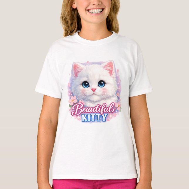 Beautiful Kitty Cute Cat Kids T-Shirt (Frente)