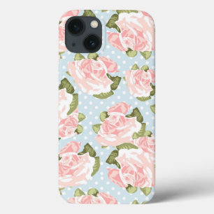 Beautiful rose pattern with blue polka dots