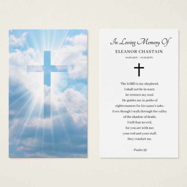 Beautiful Sky Cross Funeral Memorial Prayer Cards (Frente & Verso)