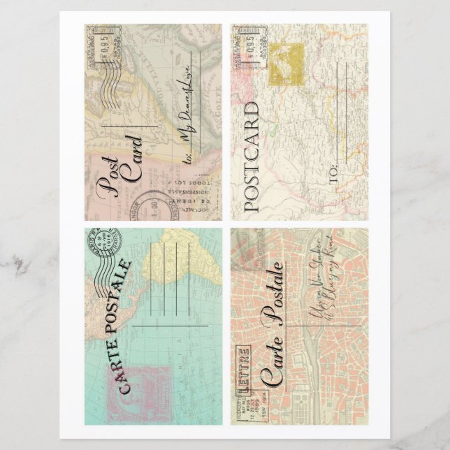 Beautiful vintage old maps postcards scrapbooking (Verso)
