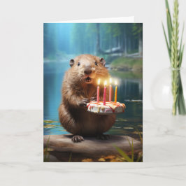 Beaver com cartão de aniversário