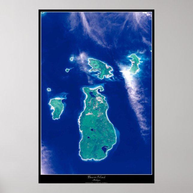Beaver Island, poster de satélite do Michigan (Frente)