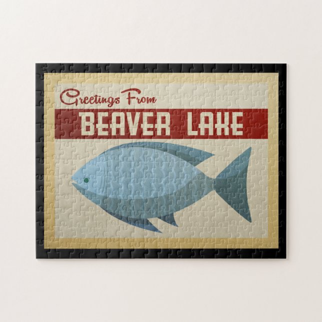 Beaver Lake Jigsee Quebra-cabeça Blue Fish Vintage (Horizontal)