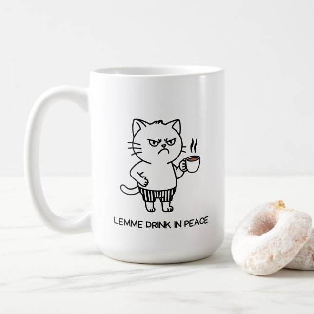 Beba em Paz Caneca de Café Introvertida Gato Mal-h (Com Donut)