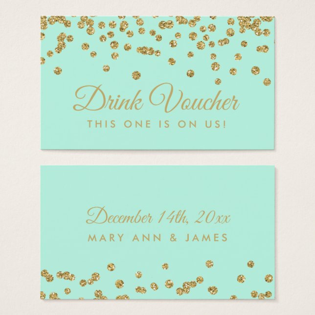 Beba Voucher Dourada Faux Glitter Confetti Mint (Frente & Verso)