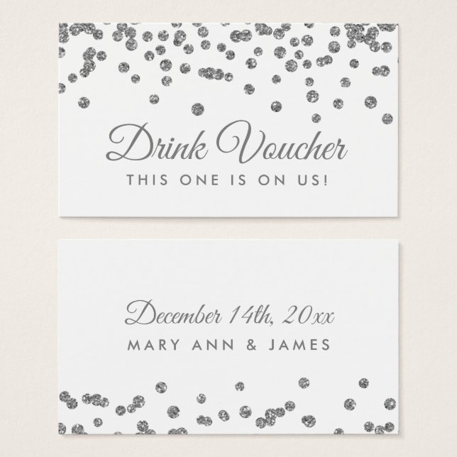 Beba Voucher Silver Faux Glitter Confetti White (Frente & Verso)